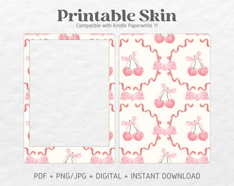 Kindle Paperwhite Skin Decal Case Inserts | Pink Coquette Cherry | Printable Skin | DIGITAL DOWNLOAD PNG