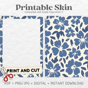 Kindle Paperwhite 11 Naklejki na obudowę | Indigo Blooms | Wydrukowana skóra | CYFROWE POBIERANIE PNG