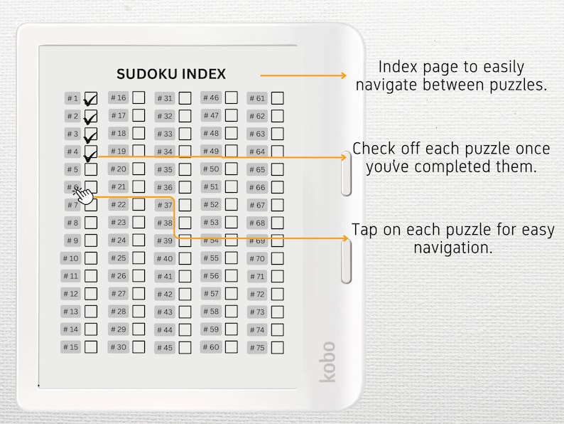 Sudoku Puzzle designed for Kobo Libra Colour, Elipsa 2E, Sage | Vol 1; HARD 100 PUZZLES | Digital Download | Hyperlinked PDF image 2