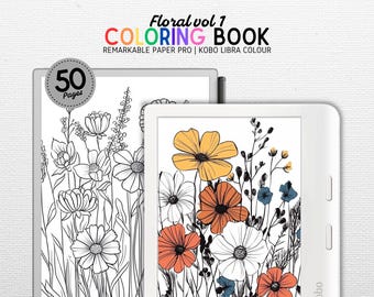 Malbuch für farbige E-ink Tablets | Kompatibel mit Kobo Libra Colour, Remarkable Paper Pro | Florales Band 1 | 50 Seiten | PDF-Datei