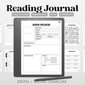 Diario di lettura / Compatibile con Kindle Scribe, Remarkable, Boox, Supernote / 160 pagine / Download digitale / PDF