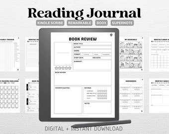 Reading Journal | Compatible with Kindle Scribe, Remarkable, Boox, Supernote | 160 Pages | Digital Download | PDF