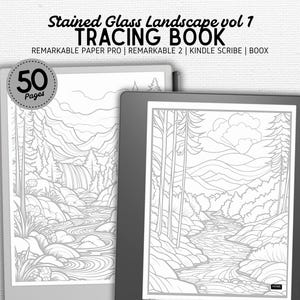 Tracing Book | Compatible with Kindle Scribe, Remarkable, Boox, Supernote | Stained Glass Landscape V1 | Digital Download | Hyperlinked PDF