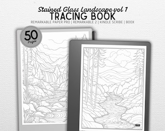 Tracing Book | Compatible with Kindle Scribe, Remarkable, Boox, Supernote | Stained Glass Landscape V1 | Digital Download | Hyperlinked PDF