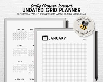 Planner giornaliero senza data, griglia minimalista / Elenco delle cose da fare / per Remarkable Paper Pro, Kobo Libra Colour, Kindle Scribe