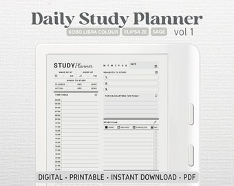 Daily Study Planner designed for Kobo Libra Colour, Elipsa 2E, Sage | Vol 1; 120 Pages | Digital Download | PDF