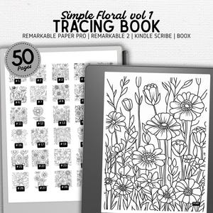 Tracing Book | Compatible with Kindle Scribe, Remarkable, Boox, Supernote | Simple Floral | Digital Download | Hyperlinked PDF