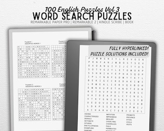 Word Search Compatible with Kindle Scribe, Remarkable, Boox, Supernote | Vol 3.1 | 100 PUZZLES | Digital Download | Hyperlinked pdf