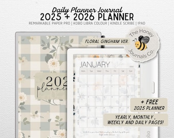 2026 PLANNER | Compatible w/ Kobo Libra Colour, Remarkable Paper Pro | Hyperlinked | Floral Gingham | Digital Download | PDF