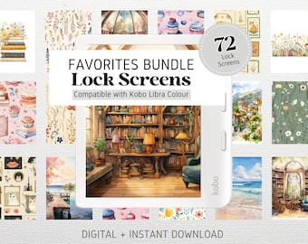 72 Lock Screens for Kobo Libra Colour Kobo Clara Colour Screensavers | Favorites Bundle | Kobo Wallpapers | Digital Download