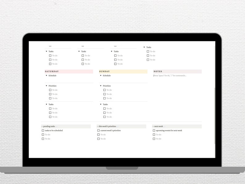 Notion to Do List Weekly Planner Template Simple Customizable Checklist ...