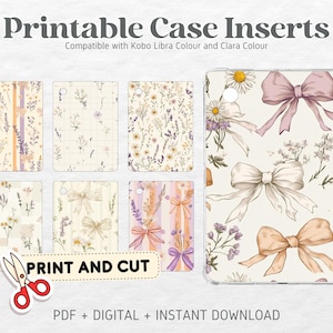 Kobo Libra Colour Kobo Clara Colour Printable Cardstock Clear Case Inserts | Coquette Wildflower | Back Cover | Printable Digital