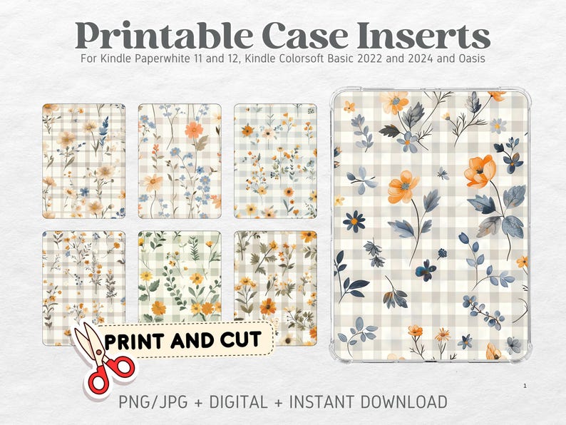 Kindle Printable Cardstock Clear Case Inserts | Cottagecore Checkered ...