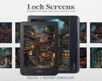 12 Lock Screens for Kobo Libra Colour Kobo Clara Colour Screensavers | Enchanted Library vol 1 Bundle | Kobo Wallpapers | Digital Download