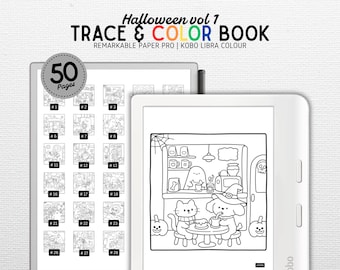 Coloring & Tracing Book for Coloured E-ink tablets | Compatible with Kobo Libra Colour, Remarkable Paper Pro | Halloween | 50 Page