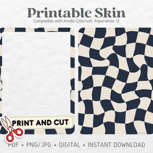 Kindle Colorsoft Paperwhite 12 Skin Decal Case Inserts | Distorted Checkered Navy | Printable Skin | DIGITAL DOWNLOAD PNG