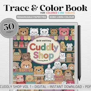 Libro da colorare e ricalcare per tablet E-ink colorati / Compatibile con Kobo Libra Colour, Remarkable Paper Pro / Cuddly Shop / 50 pagine