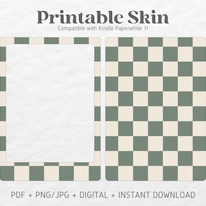 Kindle Paperwhite Skin Decal Case Inserts | Sage Green Checkered | Printable Skin | DIGITAL DOWNLOAD PNG
