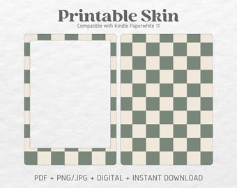 Kindle Paperwhite Skin Decal Case Inserts | Sage Green Checkered | Printable Skin | DIGITAL DOWNLOAD PNG
