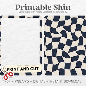 Kindle Colorsoft Paperwhite 12 Skin Decal Case Inserts | Wavy Checkered Navy | Printable Skin | DIGITAL DOWNLOAD PNG