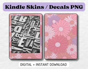 Kindle Skin Decal Case Inserts Pink Daisy Floral | DIGITAL DOWNLOAD PNG