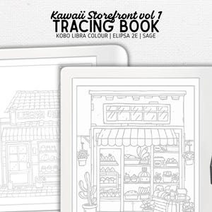 Tracing Book designed for Kobo Libra Colour, Elipsa 2E, Sage | Kawaii Storefront vol 1 | Digital Download | Hyperlinked PDF