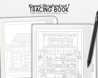 Caderno de desenho desenvolvido para Kobo Libra Colour, Elipsa 2E, Sage | Kawaii Storefront vol 1 | Download digital | PDF com hiperlink