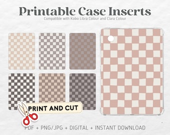 Kobo Libra Colour Kobo Clara Colour Printable Cardstock Clear Case Inserts | Neutral Checkers | Background Back Cover | Printable Digital