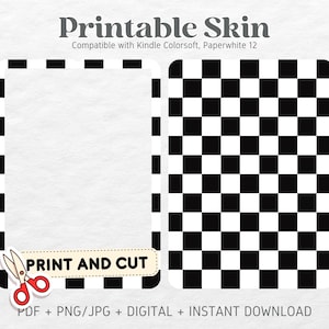 Kindle Colorsoft Paperwhite 12 Skin Decal Case Inserts | Black and White | Printable Skin | DIGITAL DOWNLOAD PNG