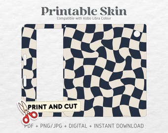 Kobo Libra Colour Skin Decal Case Inserts | Wavy Checkered Navy | Printable Skin | DIGITAL DOWNLOAD PNG