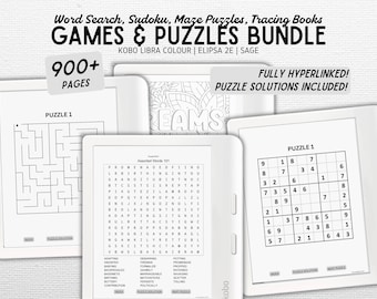 Games and Puzzles Bundle Vol 1 | Word Search, Sudoku, Maze Puzzles, Tracing Books | For Kobo Libra Colour, Elipsa 2E, Sage | Digital