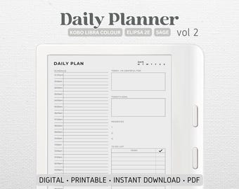 Daily Planner designed for Kobo Libra Colour, Elipsa 2E, Sage | Vol 2 | Undated 100 Pages | To Do List | Digital Download | PDF