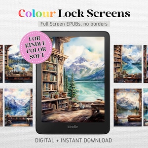 12 låsskärmar för Kindle Colorsoft HELSKRÄMSskärmsläckare | Kindle-bakgrund | Naturbibliotek | EPUB utan gränser
