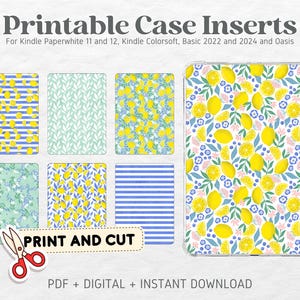 Kindle Printable Cardstock Clear Case Inserts | Lemon Blueberry | Background Customized Back Cover | Printable Digital Download