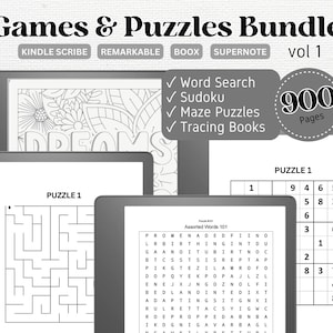 Games and Puzzles Bundle Vol 1 | Word Search, Sudoku, Maze Puzzles, Tracing Books | For Kindle Scribe, Remarkable, Boox, Supernote | Digital
