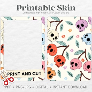Kobo Clara Colour BW Skin Decal Case Inserts | Pastel Cherry Skulls | Printable Skin | DIGITAL Download PNG