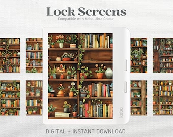8 Lock Screens for Kobo Libra Colour Kobo Clara Colour Screensavers | Botanical Books vol 1 Bundle | Kobo Wallpapers | Digital Download