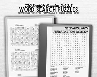 Sopa de letras compatible con Kindle Scribe, Remarkable, Boox, Supernote / Vol. 2.1 / 100 PUZZLES / Descarga digital / PDF con hipervínculos