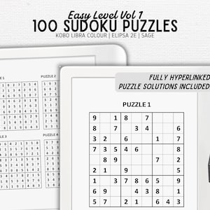 Sudoku Puzzle designed for Kobo Libra Colour, Elipsa 2E, Sage | Vol 1; EASY 100 PUZZLES | Digital Download | Hyperlinked PDF