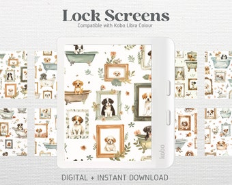8 Lock Screens for Kobo Libra Colour Kobo Clara Colour Screensavers | Cute Dog Frames vol 1 Bundle | Kobo Wallpapers | Digital Download