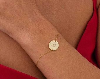 Personalized Disc Letter Bracelet, Tiny Disc Bracelet, Dainty Letter Disc, Birthday Gift Bracelet, Mother's Day Gift For Her, Gift For Mom
