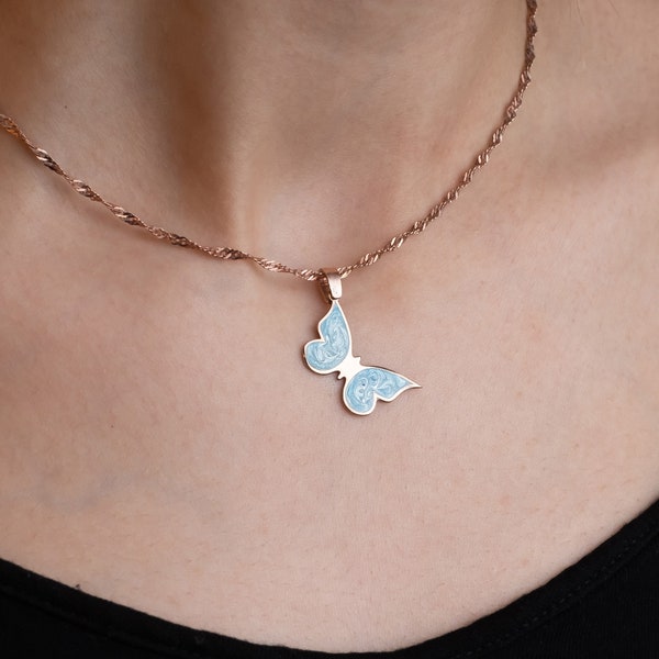 Enamel Butterfly Pendant Etsy