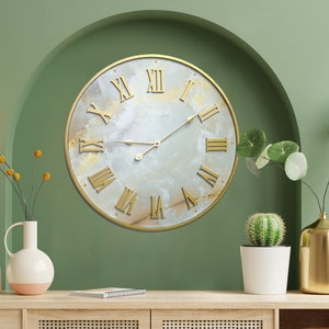 Wall clock "Golden Bay", 60 cm, brand and design Lividual, metal wall clock, timeless design, wall decor, large quartz clock, gold marble look