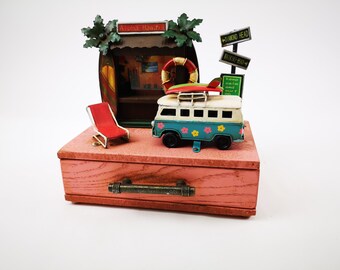 Vintage Holz-Box: Surfbus und Bilderrahmen "Aloha-Hawai" Sammler-Stück, Deko-Objekt, Modell, Geschenkidee, Antik-Style, Shabby-Chic, recyled