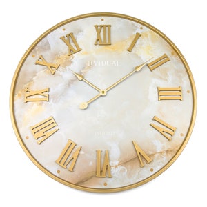 Horloge murale Golden Bay, 60 cm, marque et design Lividual, horloge murale en métal, design intemporel, décoration murale, grande horloge à quartz, aspect marbre doré image 2