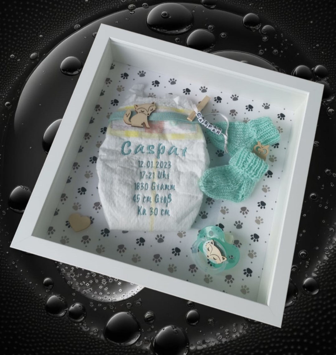 Embroidered Diaper in Frame Diaper Frame Gift for Birth Etsy