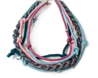 Colorful pink and green knot summer necklace/ Nautical rope necklace/ Upcycled necklace/ Eco friendly necklace.