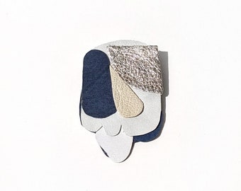 Leather abstract brooch/ Blue brooch/ Jeans blue brooch/ Contemporary brooch/ ooak brooch.
