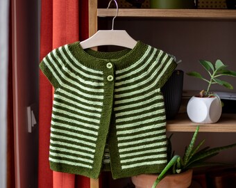 Knitted Baby Vest for 1 Year Old - Dark Green and Light Yellow Striped