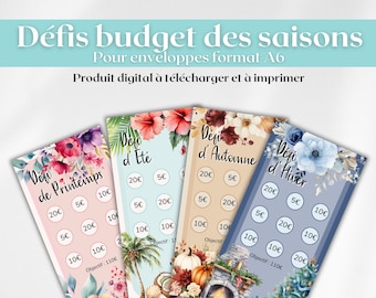 4 sfide stagionali per buste di budget A6 / Sfida Primavera/Estate/Autunno/Inverno / Kit per la sfida di budget stagionale / PDF stampabile e plastificato